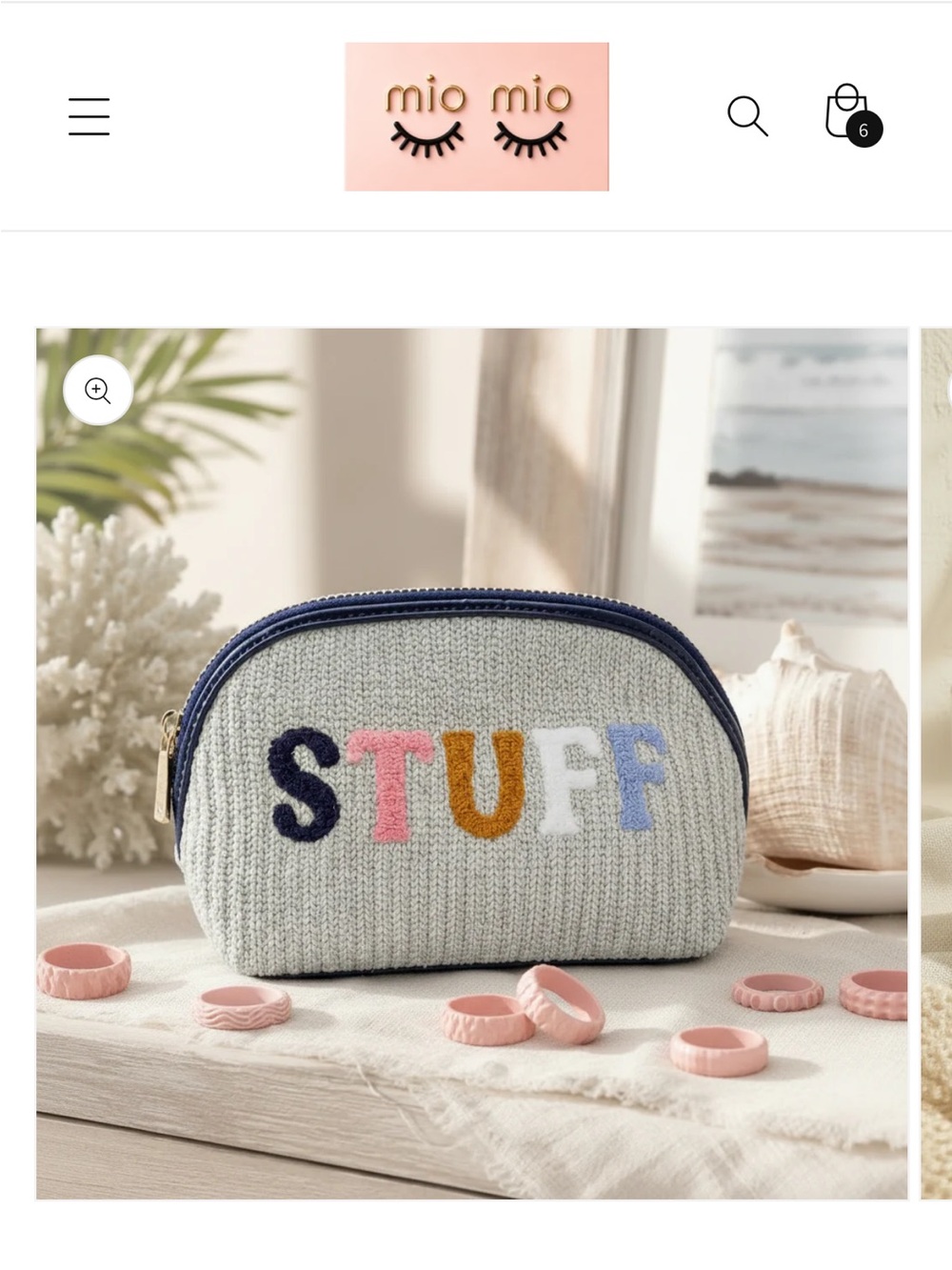 Knit Zip Pouch "STUFF" in Light Gray with Multicolor Letters